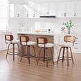 thumbnail image 3 of S-HOME Set of 2 Swivel Bar Stools in Walnut Black with Cane Rattan Back and Beige Linen Upholstered Seat for Kitchen Island, 3 of 14