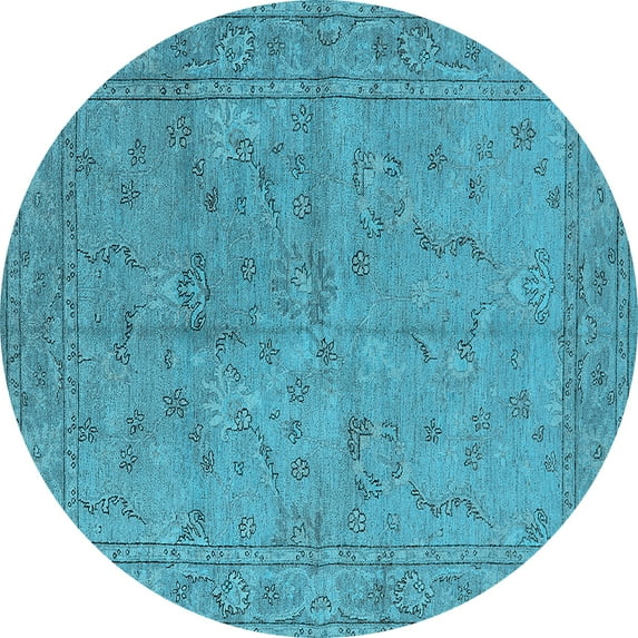 Ahgly Company Indoor Round Oriental Light Blue Industrial Area Rugs, 4' Round