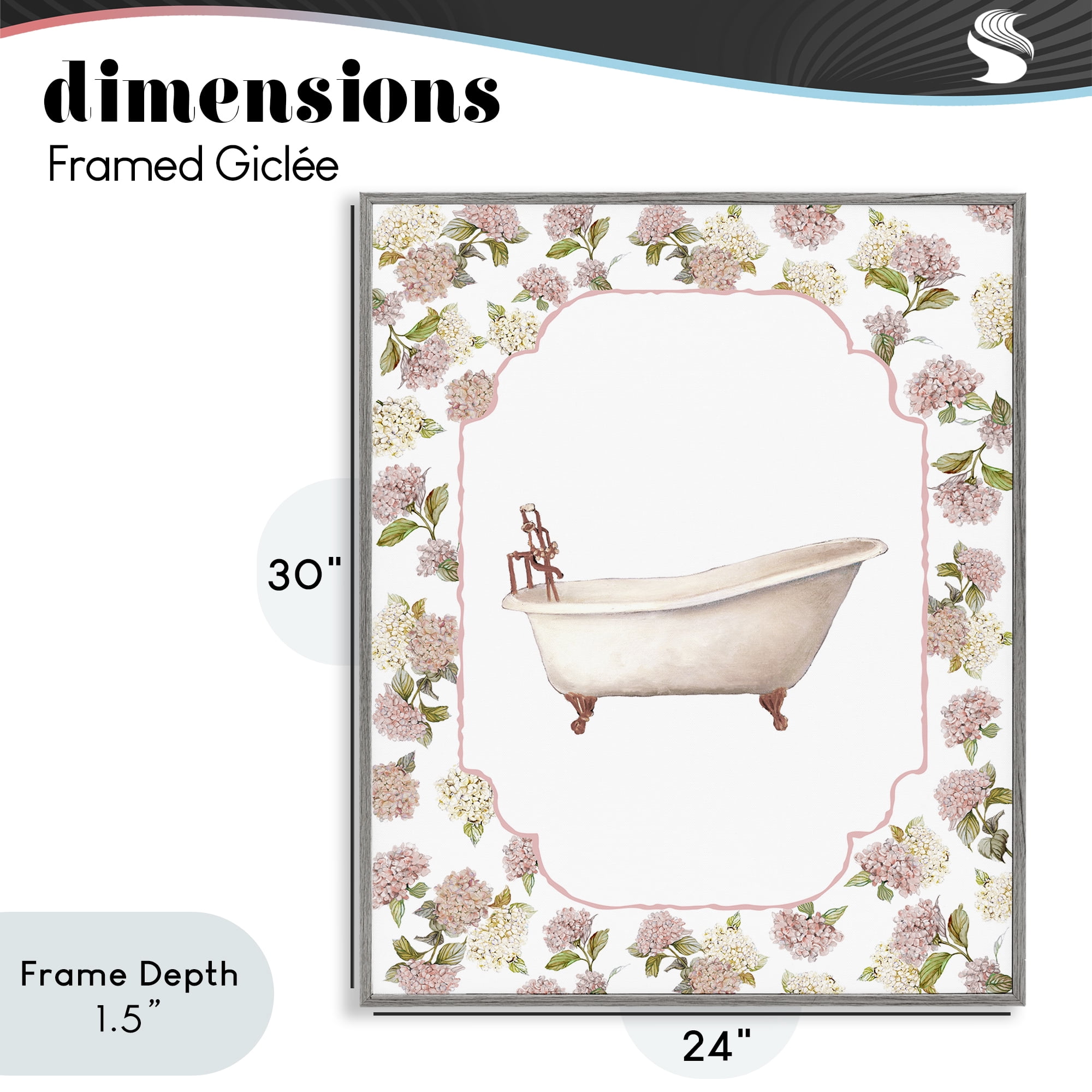 Stupell Industries Elegant Hydrangeas Bathtub Gray Framed Giclee Art, design by Carol Robinson