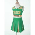 thumbnail image 3 of MSemis Kids Girls Cheerleader Outfits Cropped Tops Pleated Mini Skirt with Pom Poms,Size 6-14 Green 10, 3 of 6