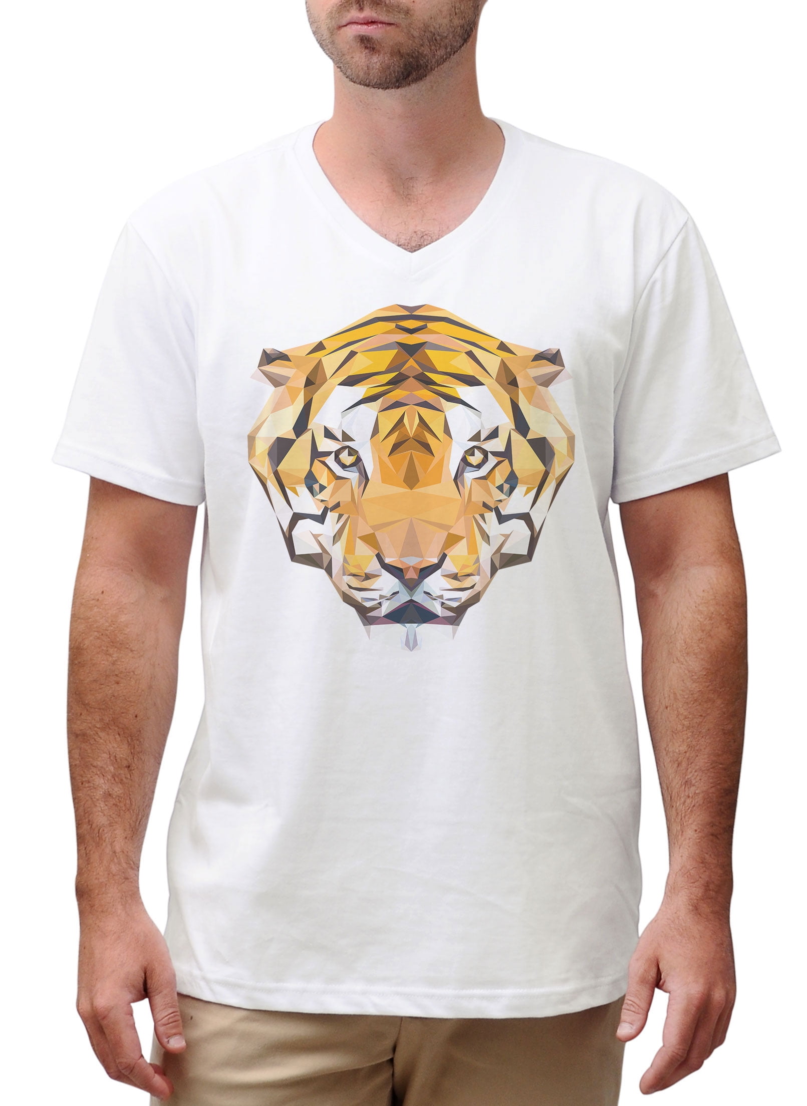Vietsbay - Tiger Head Printed Cotton Short Sleeves V-neck Men T-shirt ...