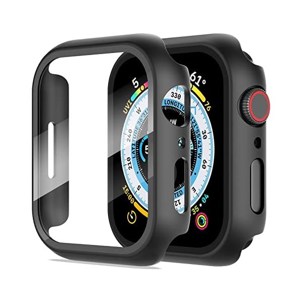 wonima02 2-Pack for Apple Watch Series 9/8/7/6/5/4/Series SE/SE 2 41mm All-Around Screen Protector Case, Tempered Glass Screen Protector Case Ultra-Thin for iWatch 41mm Protection Cover -Black