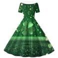 thumbnail image 4 of Girls Fancy Dress Short Sleeves Crew Neck A-Line Dress St Patricks Day Retro Vintage Green Swing Dress Four Leaf Clover Pattern Costume Dancing Dress Navy 12-13 Years, 4 of 6