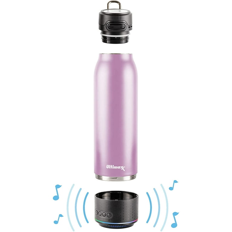 Vacuum Insulated Premium Water Bottle with Rechargeable Bluetooth Speaker -  Steel Double Wall Design + Lights, Convenient Drinking Spout, Lid Lock, and  Carry Handle (700ml/23.6 oz) Pink 