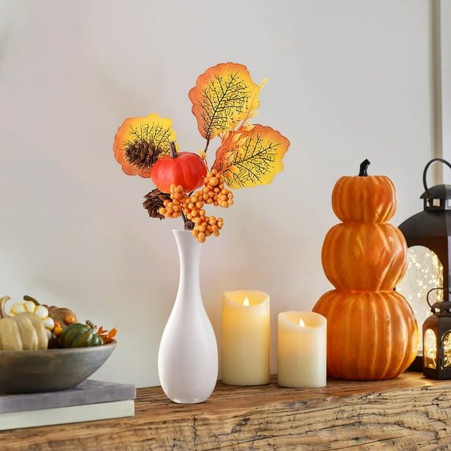 YIMWNYI Artificial Fake Flowers, Halloween Thanksgiving Decoration, Maple Leaf Pumpkin Branch, Fall Home Decor, Lifelike Simulation Flowers, Versatile Table Centerpiece