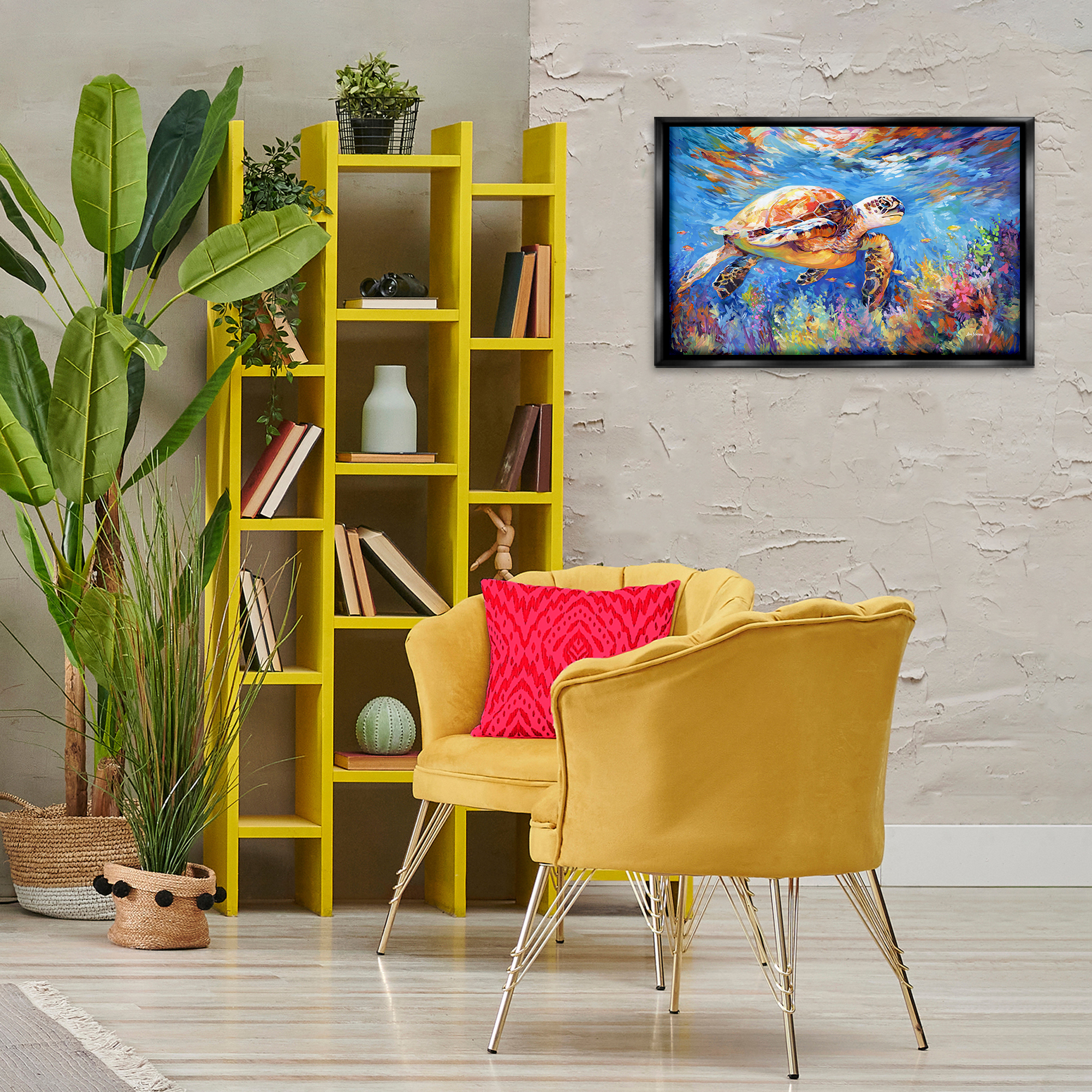 Stupell Industries Sea Turtle's Adventure Animals & Insects Painting Black Floater Framed Canvas Art Print Wall Art, 25 x 17