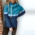 thumbnail image 2 of IROINNID Women's Long Sleeve Sweatshirt Turtleneck Mid-Length Color Block Casual Patchwork Drawstring Tops Sweatshirt, Navy, 2 of 6