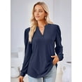 thumbnail image 2 of Blouses for Women Dressy Casual V-Neck Long Sleeve Womens Tops with Puff Sleeves Navy Blue M, 2 of 8