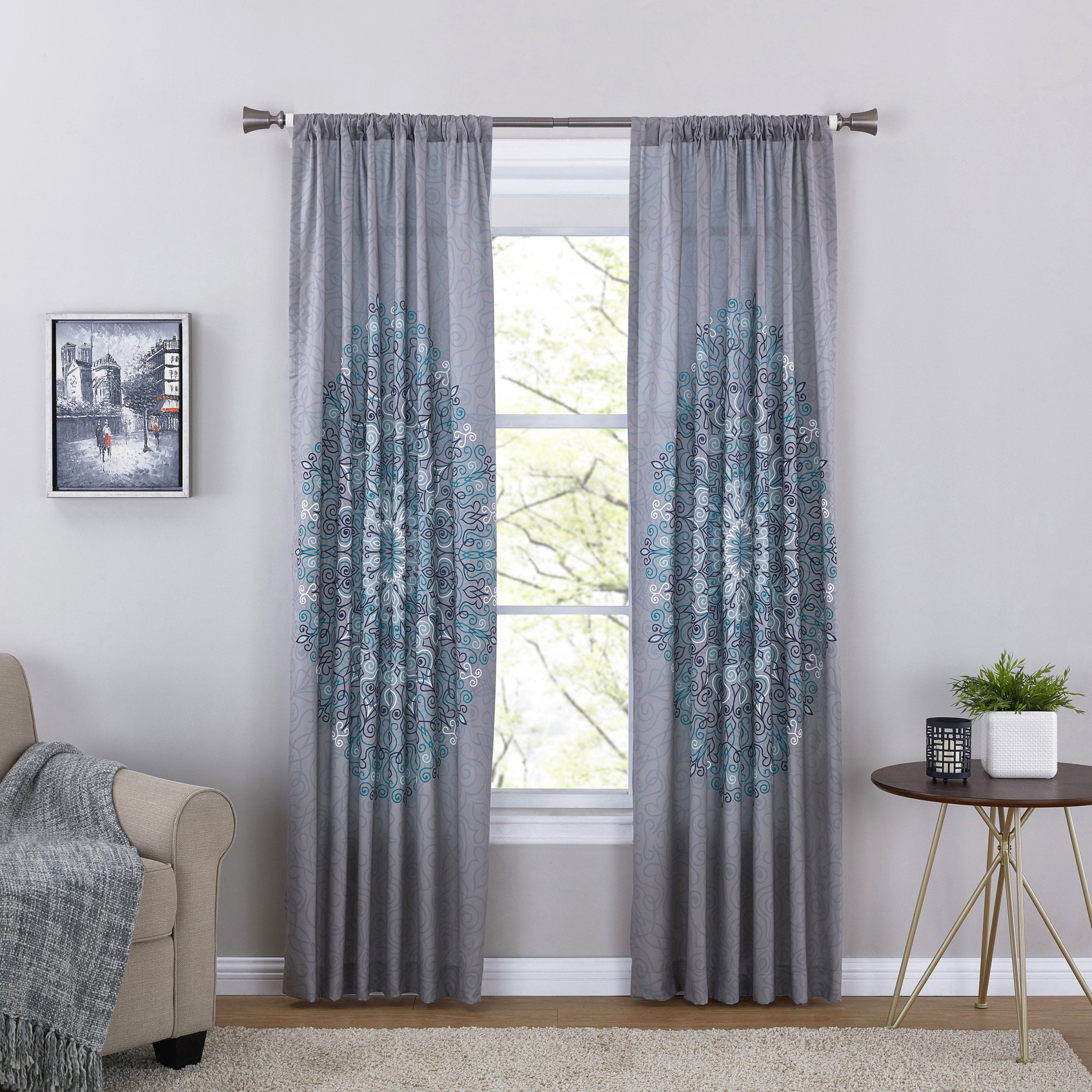 Mainstays Medallion Rod Pocket Light Filtering Curtain Set, 14" x 23" 2 Panels