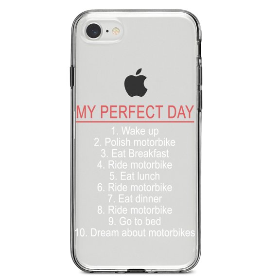 DistinctInk Clear Shockproof Hybrid Case for iPhone 7 8 SE (2020 Model) 4.7" Screen TPU Bumper Acrylic Back Tempered Glass Screen Protector - My Perfect Day - Motorbike Motorcycle