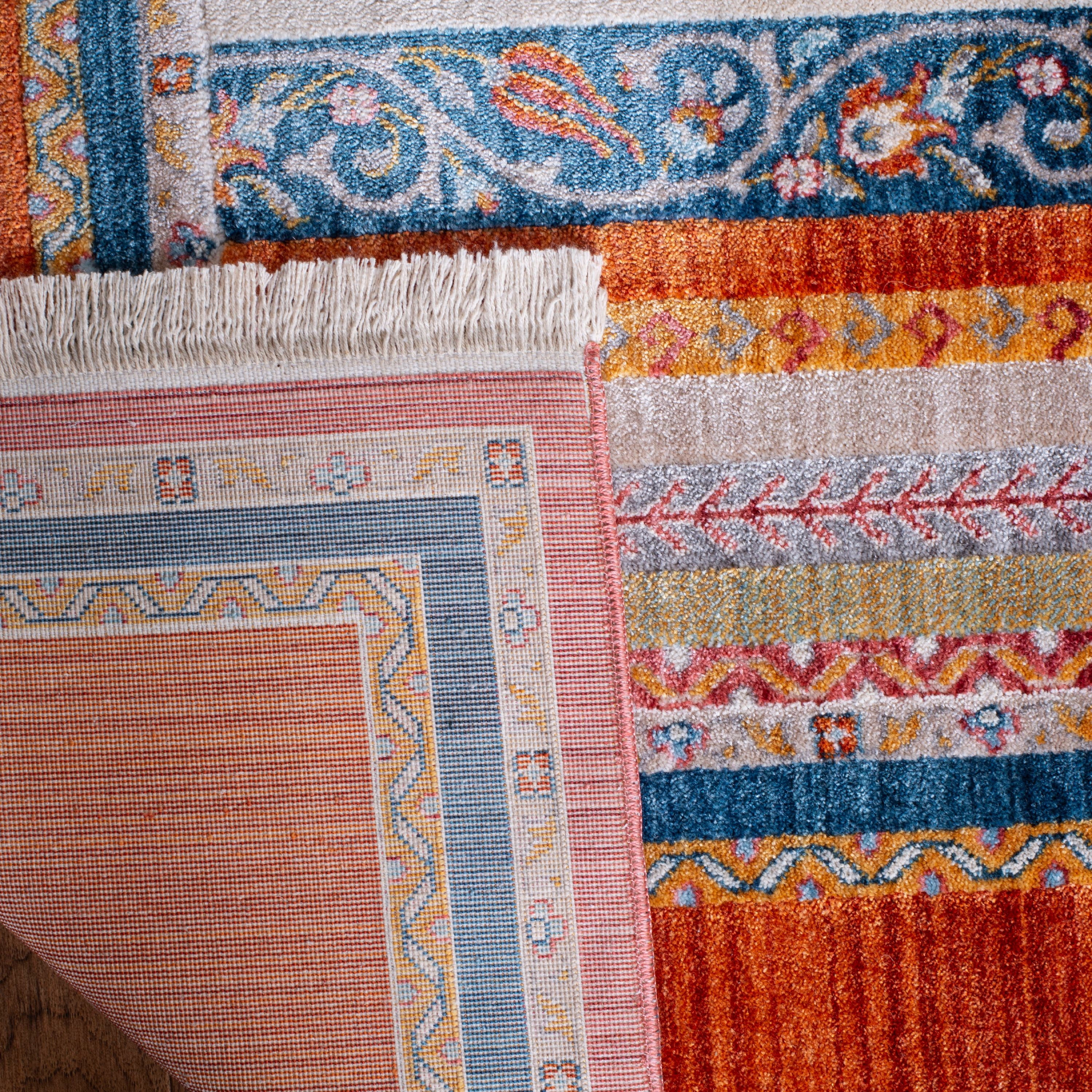 SAFAVIEH Bokhara Fletcher Colorful Striped Polyester Area Rug, Orange/Blue, 5' x 7'6"