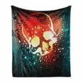 thumbnail image 1 of Skull Soft Flannel Fleece Throw Blanket, Digital Grunge Display over Computer Art Futuristic Background Graphic, Cozy Plush for Indoor and Outdoor Use, 50" x 70", Scarlet Teal, by Ambesonne, 1 of 6