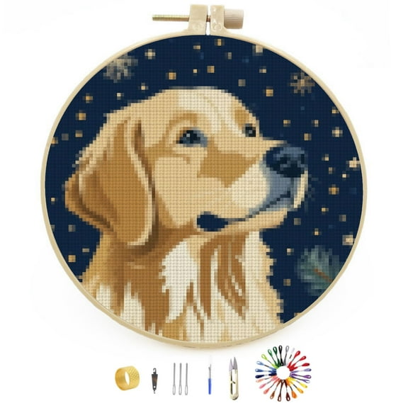 Merry Christmas Golden Retriever Dog DIY Stamped Cross Stitch Kits Easy for Beginners with Hoop 11CT Counted Embroidery Needlepoint Crafts Arts for Handmade Enthusiasts and Home Decor 30x30cm(3)