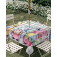 thumbnail image 3 of Square Outdoor Tablecloth with Umbrella Hole Easter Gnomes Outside Table Cloth Waterproof Patio Table Cover Spring Floral Eggs Flowers Butterflies Gray Plaid Zipper Tablecloths for Picnic 54x54 Inch, 3 of 8