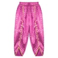 thumbnail image 3 of Aislor Girls Metallic Floral Printed Satin Harem Pant Elastic Waist Kids Patiala Dhoti Salwar Pants Hot Pink 8, 3 of 7
