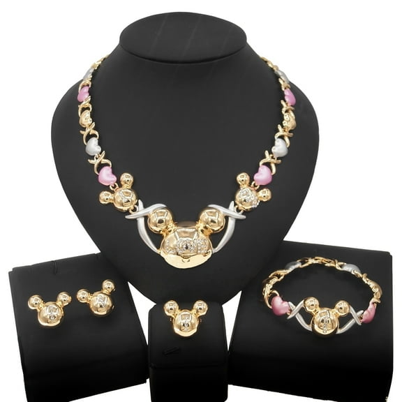 Women's Hugs & Kisses XOXO Real Gold Plated Layered 4 Pieces Necklace Set Includes a Necklace Bracelet Ring Earrings