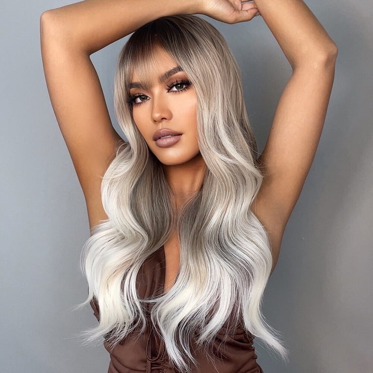 BERON Long Brown Ombre Blonde Wavy Women Wigs with Bangs  display picture 1