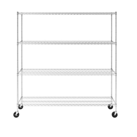 

SafeRacks NSF Certified 4-Tier Steel Wire Shelving with Adjustable Shelves and Wheels - 1200 lb Capacity - 72 x 18 x 72