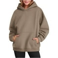 thumbnail image 2 of Ecqkame Hoodies for Women Oversize Solid Color Pullover Sweatshirt Casual Loose Long Sleeved Top Fall Winter Outfits with Pocket B-Khaki XL, 2 of 7