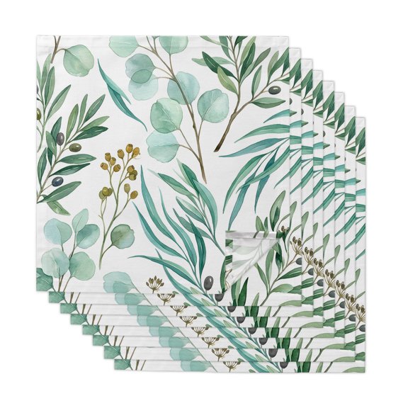 Cloth Napkins Set of 8 - 20x20 Inches, Boho Green Washable Reusable Table Napkins, Spring Summer Botanical Leaf Plant Soft & Absortbent Dining Napkin for Party Wedding Hotel Restaurant