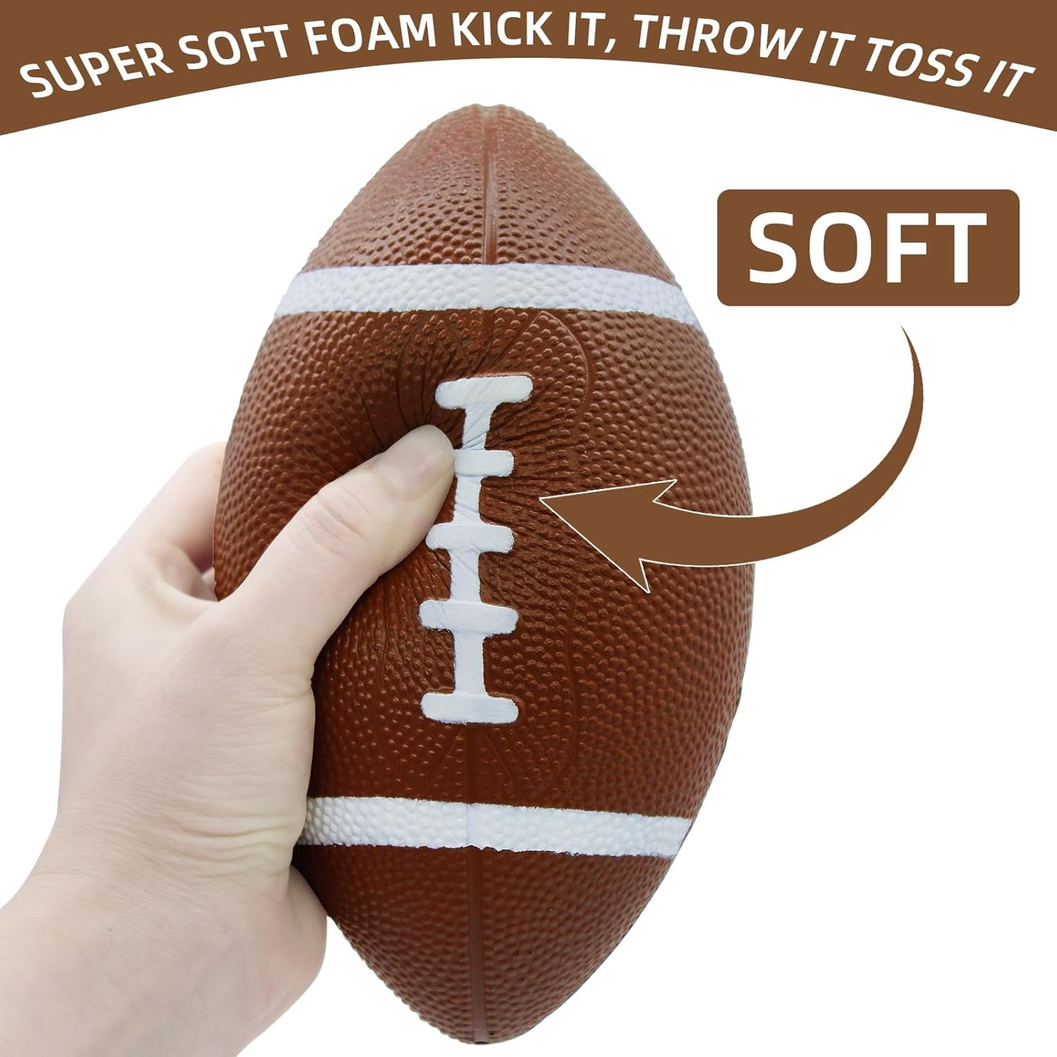 Magicorange 6 Pack Foam Football for Kids Youth Toddlers, 7" Soft Football for Indoor Outdoor Sports, Brown