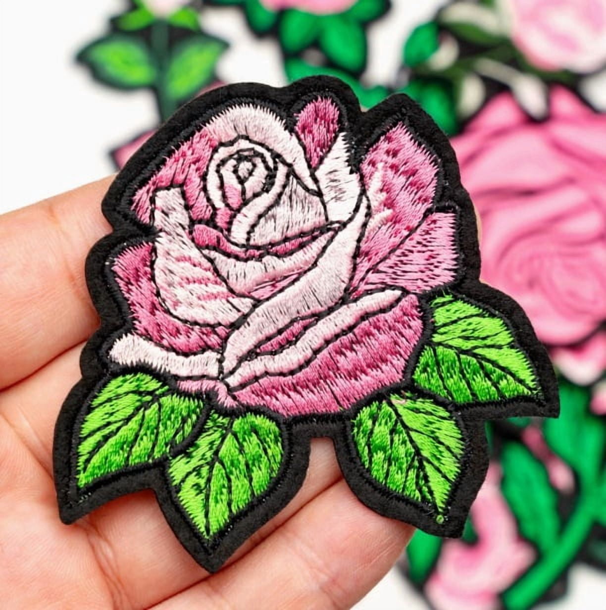 4 pack rose flower embroidery embroidery cloth patch computer pink Valentine's Day adhesive DIY patch patch clothing decoration patch
