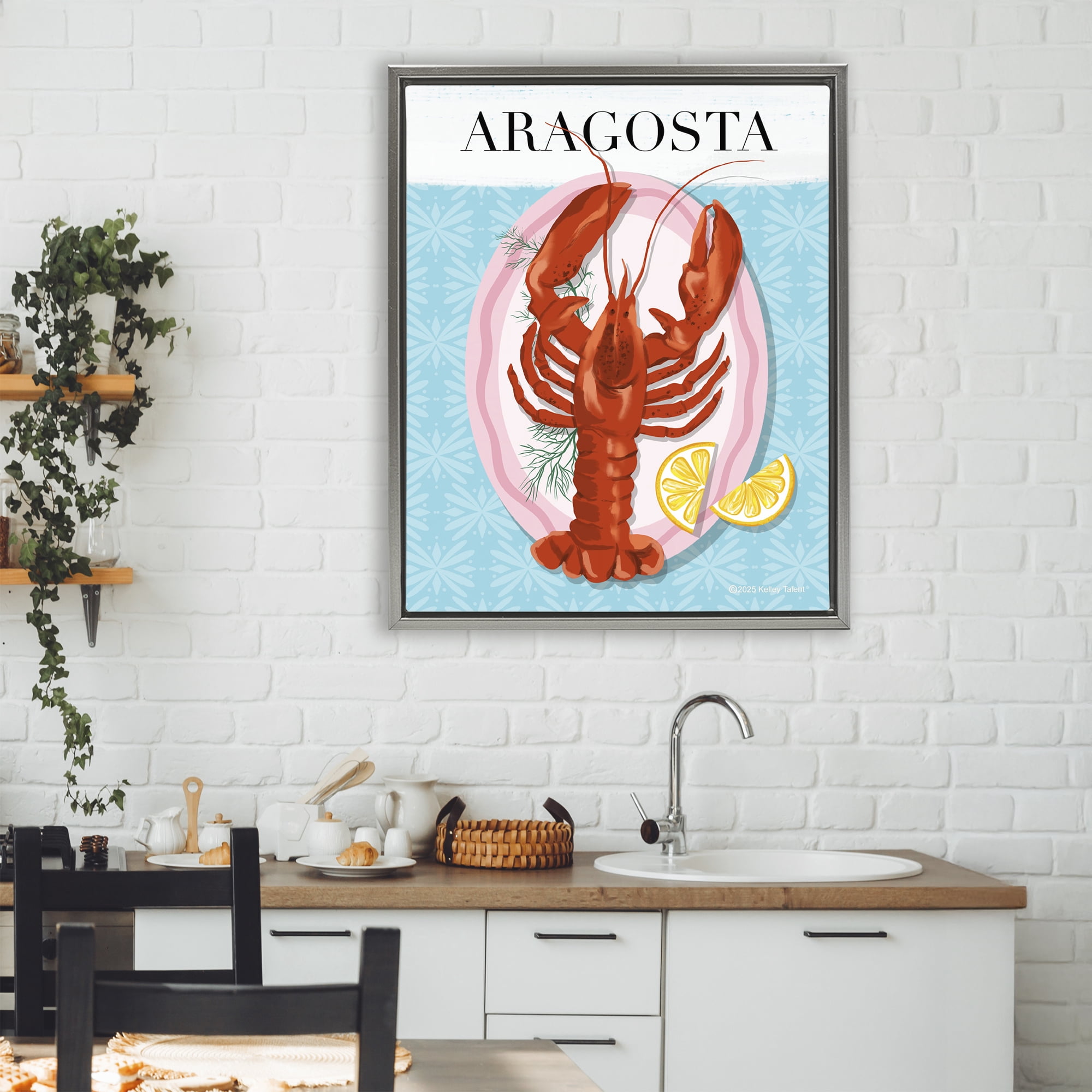 Stupell Industries Aragosta Lobster Dish Gray Framed Floater Canvas Wall Art, design by Kelley Talent