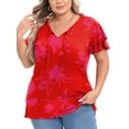 thumbnail image 5 of Mengpipi Womens Plus Size Tops Ruffle Sleeve Lace-Up V-Neck Shirts Loose Fit Casual T-Shirts Red M-4X, 5 of 8
