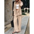thumbnail image 4 of Women 2 Piece Outfits Casual Lounge Sets Long Sleeve Button Down Shirts and Wide Leg Pants Sets Khaki L, 4 of 9