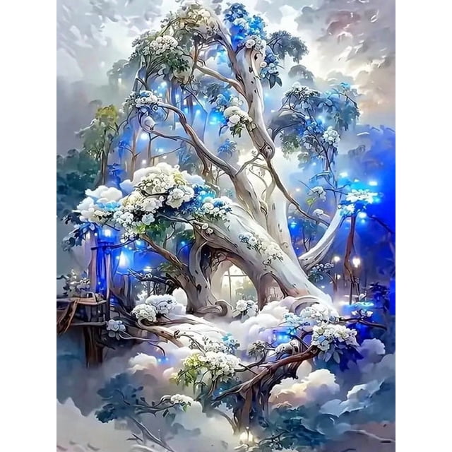 Landscape Diamond Mosaic Waterfall Embroidery Tree Fantasy Wall Decor Craft Kit, 30*40cm, frame not included.,6604