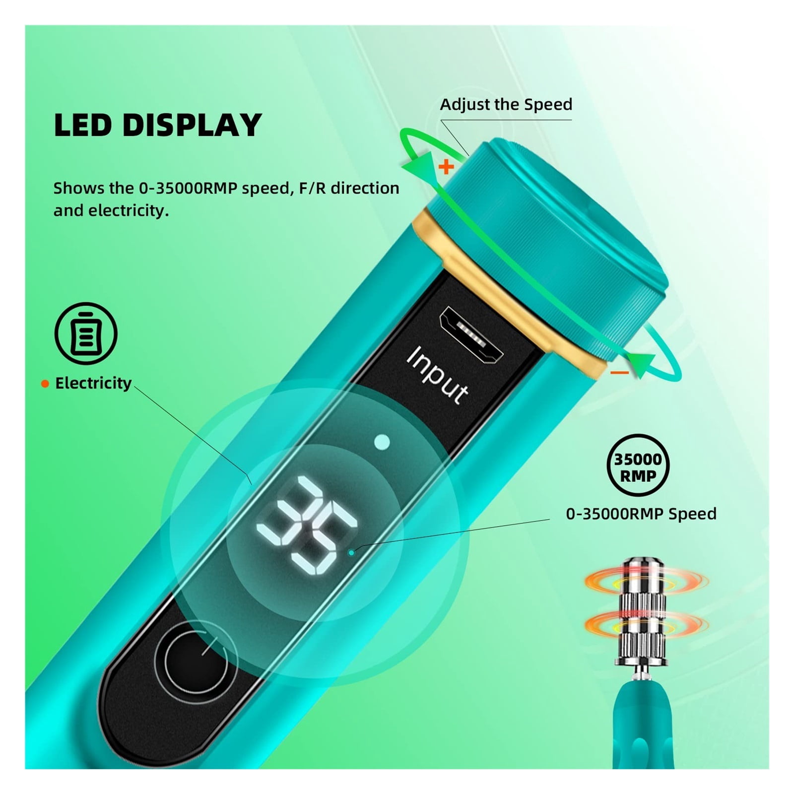 35000RPM Electric Nail Drill Machine Cordless Rechargeable Nail Drill For Gel Polishing Nail Drill Pen Salon Nail Equipment ,Low Noise