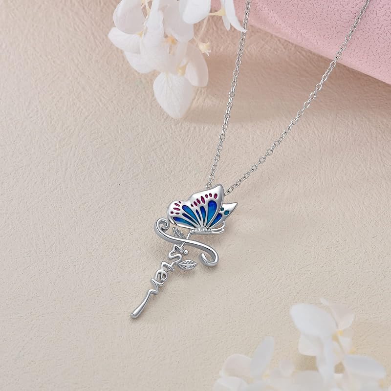 DVEATR Sterling Silver Sunflower & Rose Flower Butterfly & Lotus Pendant - Sister & Friendship Gift for Women