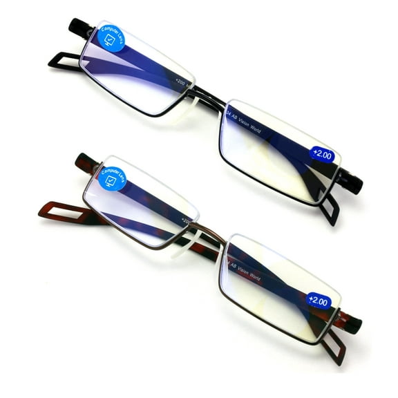 2 Pairs Featherweight Slim Half Rim Memory Flex Reading Glasses With Anti-Blue Ray Coating 1.25