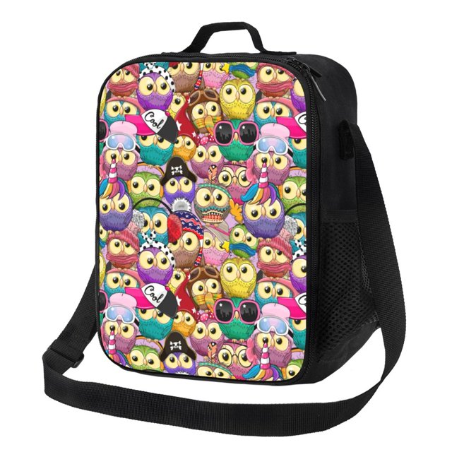 Balery Cute Cartoon Owls Caja de Almuerzo y Bolsa de Almuerzo para Hombres y Mujeres, Bolsa de Almuerzo Reutilizable con Gran Capacidad, Bolsa de Almuerzo Aislada