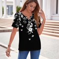 thumbnail image 6 of IYYVV Short Sleeve Shirts for Women Summer Tops 2026 Floral Printed Soft Boho Casual Button V-Neck Loose Fit T Shirt Black XL, 6 of 6