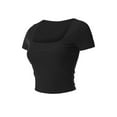 thumbnail image 3 of MixMatchy Women's Second Skin Square Neck Short Sleeve Slim Crop Top Tee, 3 of 7