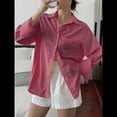 thumbnail image 4 of Camisas de Mujer con Botones, Camisas Formales A Rayas, Mangas Largas, Solapas, Camisas de Oficina, Blusas Gran Rojo S, 4 of 8