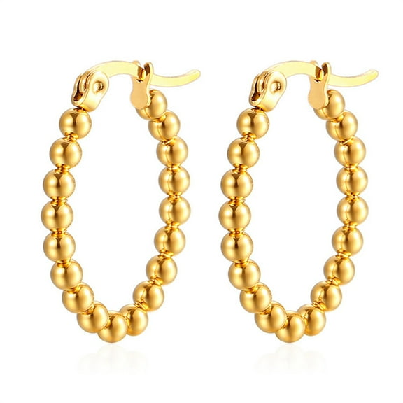 1 Pair Golden Bead Round Earrings Cute Small Tiny Beads Circle Hoop Earrings for Women 14K Yellow Gold Jewelry Gift