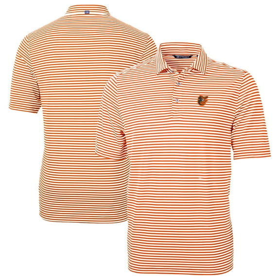 Men's Cutter & Buck Orange Baltimore Orioles Virtue Eco Pique Stripe Recycled Polo