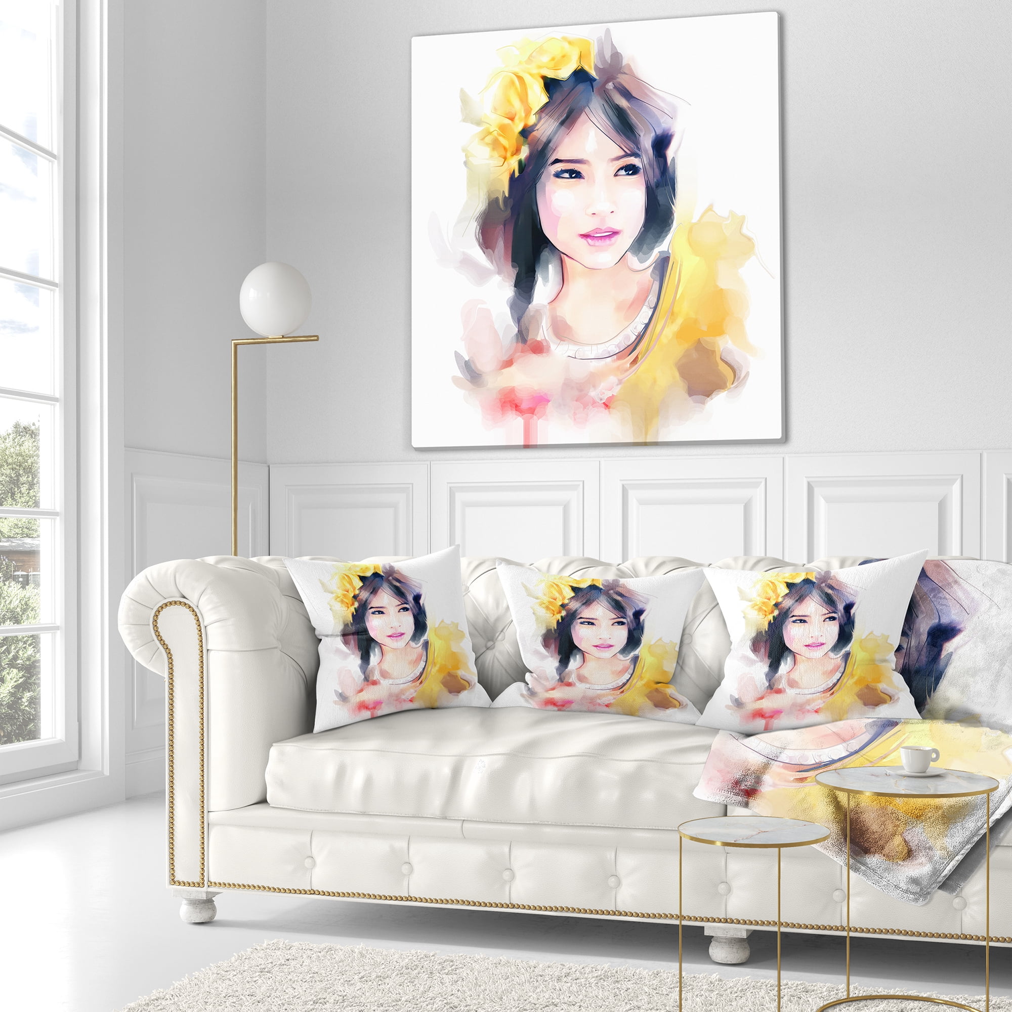 Designart Portrait of Beautiful Girl - Contemporary Throw Pillow - 18x18