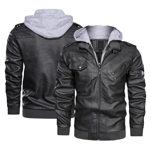 Munlar Rain Jacket Men-Leather Slim Hooded Plush Thickened Leather Mens Sport Coat Christmas Winter Coat Clearance