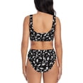 thumbnail image 3 of Kdxio Black White Leaves Print Women's 2 Piece High Waisted Wrap Spaghetti Strap Summer Swimsuit Bikini Set-Small, 3 of 7