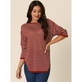 thumbnail image 4 of Unique Bargains Women's Long Sleeve Back Split Striped Sweaters Curved Hem Jumper Tops L Red, 4 of 6