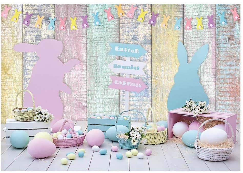 Happy Easter Background Spring Easter Room Window Flower Wood House Baby Birthday Backdrop Photography Background for Photo Studio Photophone 7X5Ft