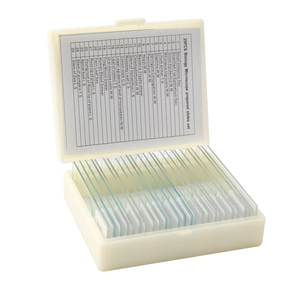 25 Pcs/ensemble Échantillon de Verre Biologique Préparé de Base Animaux Plantes Insectes Tissus Spécimen Scientifique Couverture Glissières Microscope Éducatif Portable
