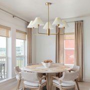 KCO Lighting White Pleated Fabric Pendant Light Mid Century Modern Brushed Gold Sputnik Chandelier