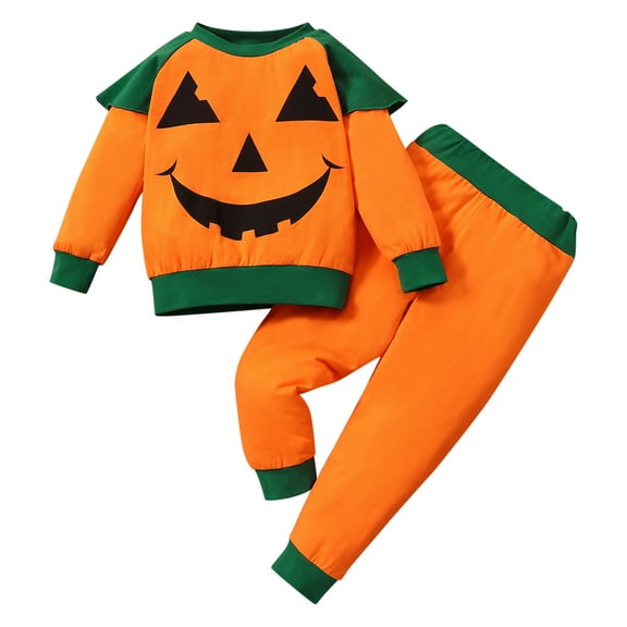 JAHH Fashion Outfits Sets for Children's Toddler Kids Girls Boys Outfit Halloween Pumpkin Prints Long Sleeves Top Pants 2pcs Set for Casual Breathable Pullovers(2-3 Years,Orange)