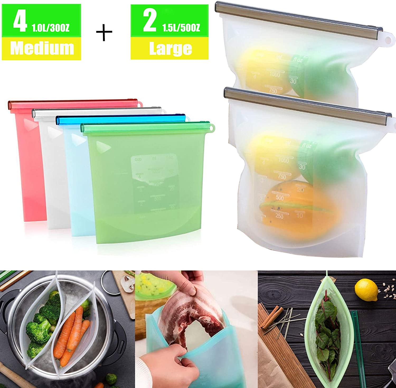 Silicone Food Storage Bags Reusable Silicone Bags Fruit Meat Storage ...