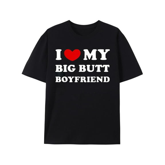 I Heart My Boyfriend Adult Tshirt Black BF T-Shirt Funny Couple Gifts Tee Heart Graphic Novelty Shirt Pure Cotton Tops