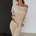 thumbnail image 3 of CILENON Women Clothing Set Women's Casual Solid Color Long Sleeved off Shoulder Sweatershirt Sports Suit Plus Size Sweat Suits for Women Terry Cloth Sets for Women Clothing (Khaki,XXL), 3 of 6
